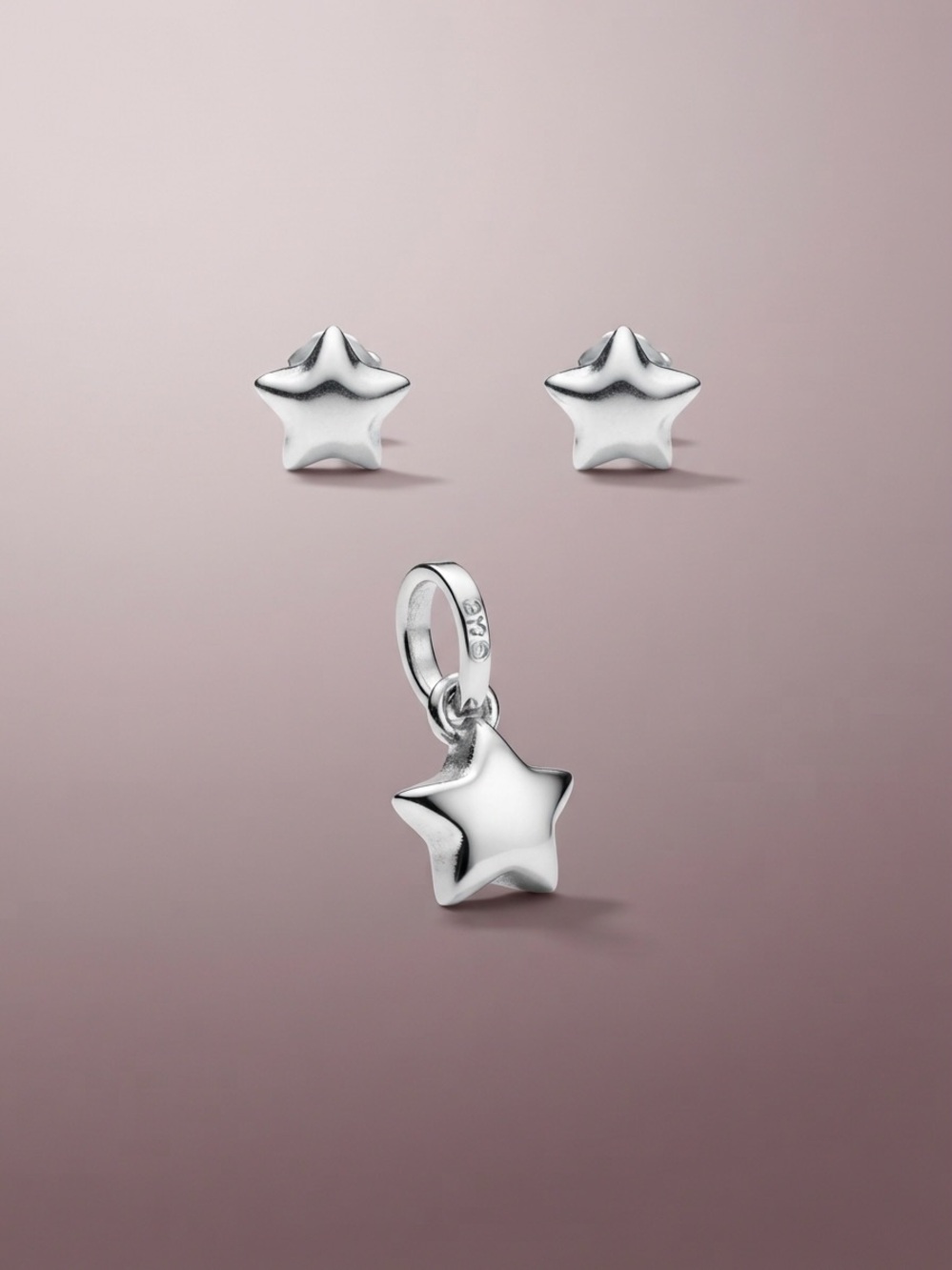 Silver 925 Star Charm and Stud Earring Set -